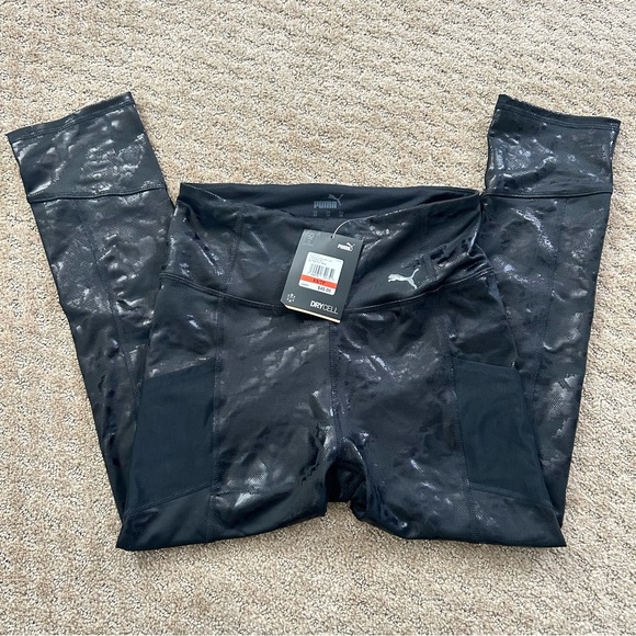 Puma Pants - NWT Black Leopard Print Puma 3/4 Leggings SizeXS Active Workout Pockets